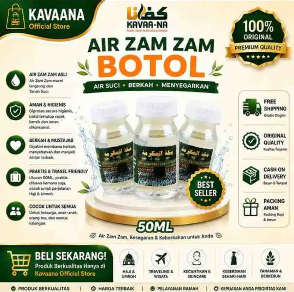 Air Zam-Zam Botol Kecil |
Air Zam-Zam Asli |
Air
Zam-Zam 50ml