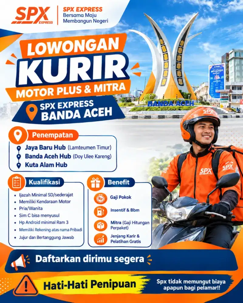 LOWONGAN KURIR MITRA DAN PLUS AREA BANDA ACEH
