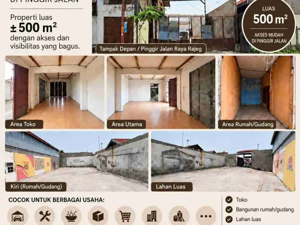 disewakan properti pinggir jalan komplit rajeg tanjakan