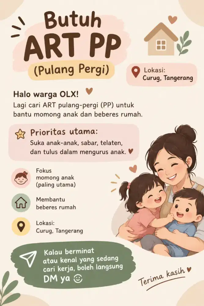 Butuh Asisten Rumah Tangga PP