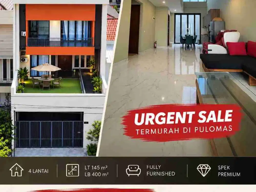 DIJUAL CEPAT RUMAH SIAP HUNI 4 LANTAI PULOMAS