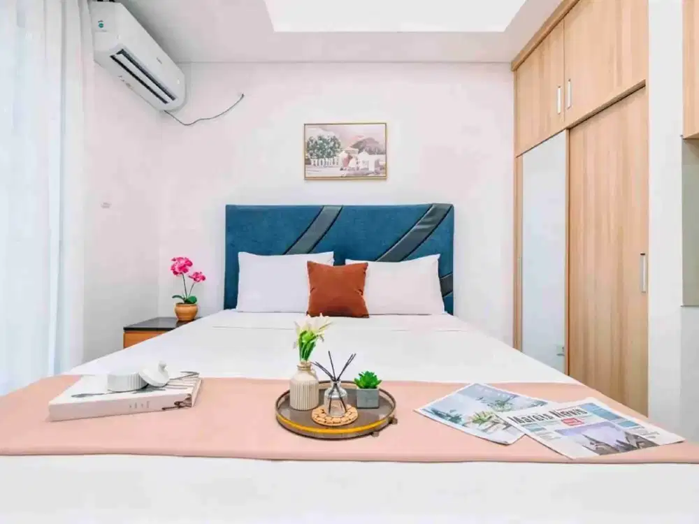 Sewa  fulfurnish 2 unit studio (gabung) apartemen marrakech, Pesona Square, Jl Juanda Depok