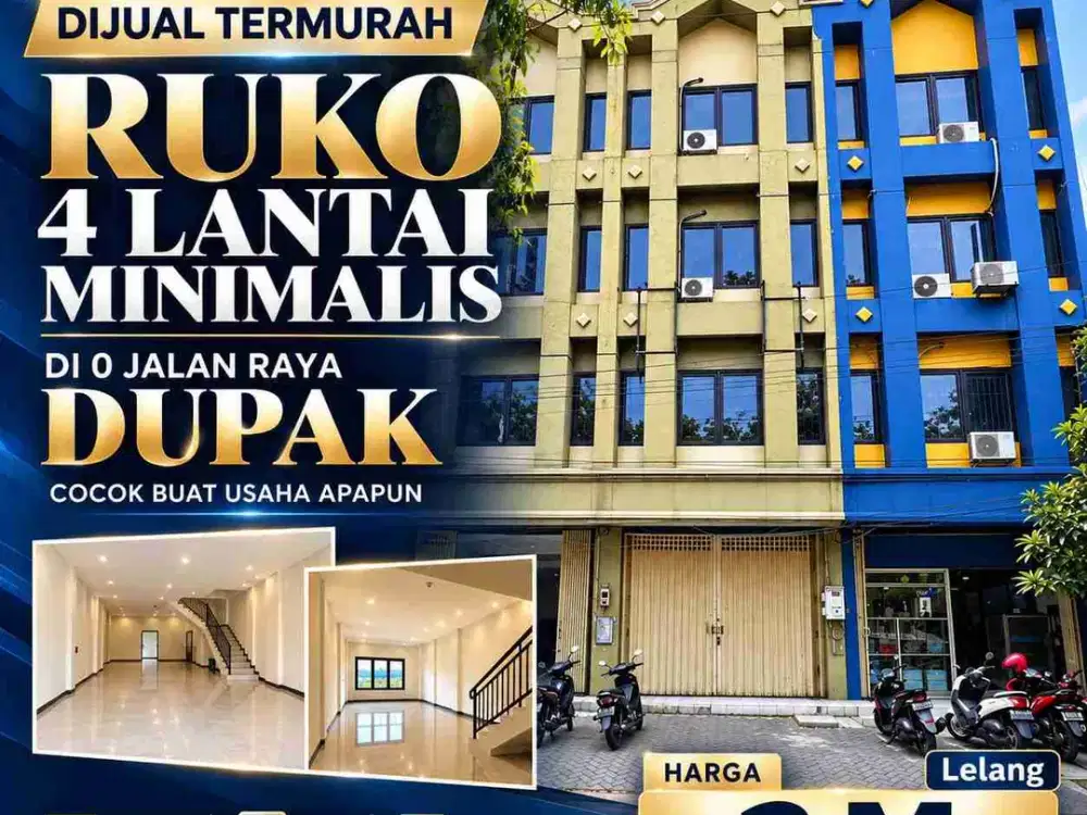 Dijual Termurah Lelang Ruko 4 lantai Minimalis di 0 jalan raya Dupak