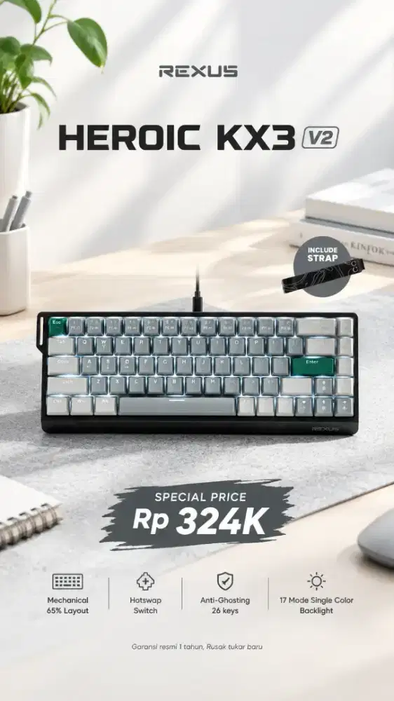 Keyboard mechanical wired r3e4xus Heroic KX3 v2