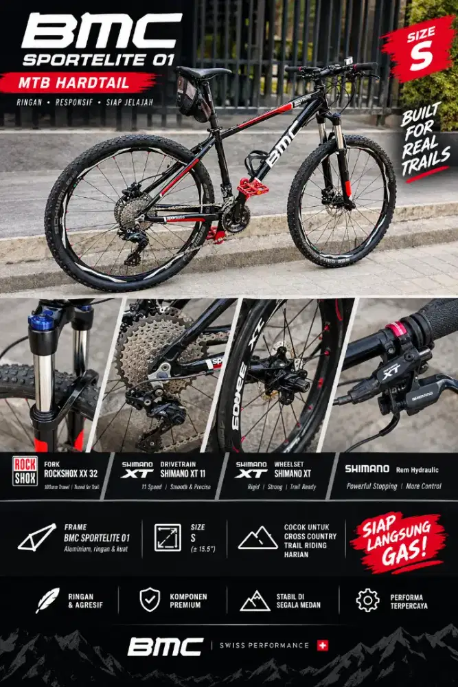 MTB hardtail 26 BMC sport elite 01 XT 2 x 11 speed