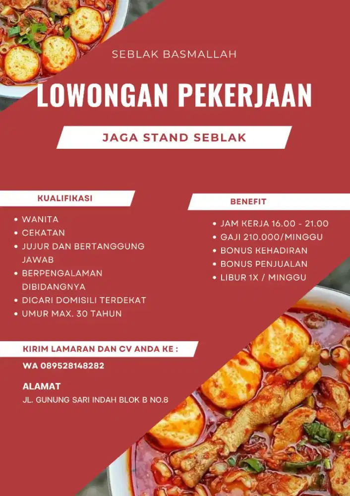 Loker jaga stand seblak
