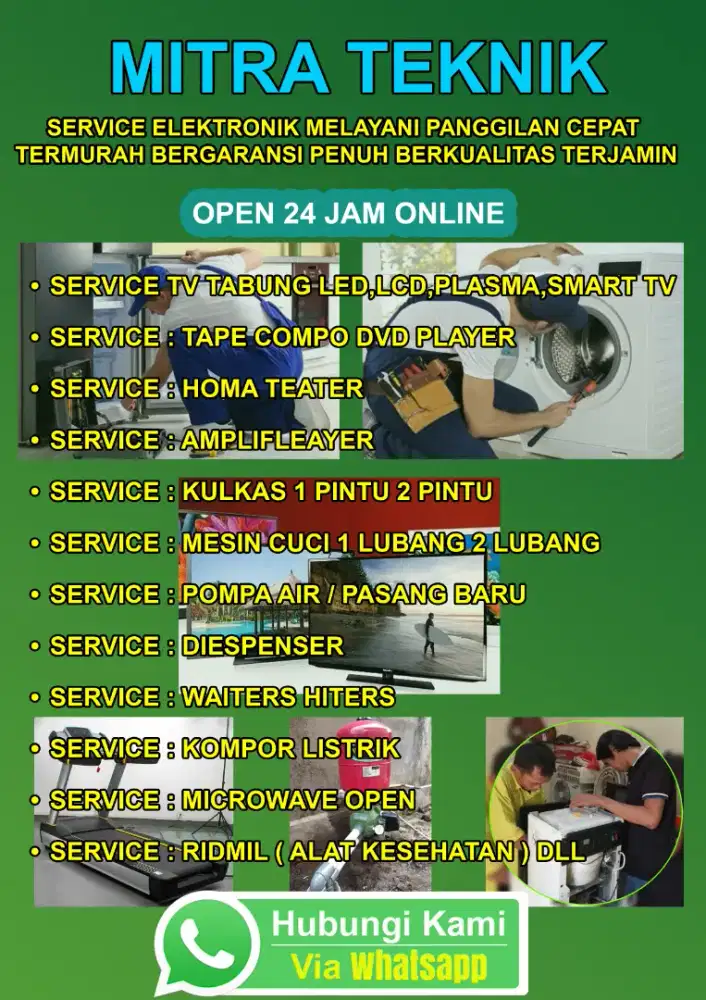 SERVICE TV LED, LCD, TEP DVD, MESIN CUCI, POMPA AIR DAN PASANG BARU