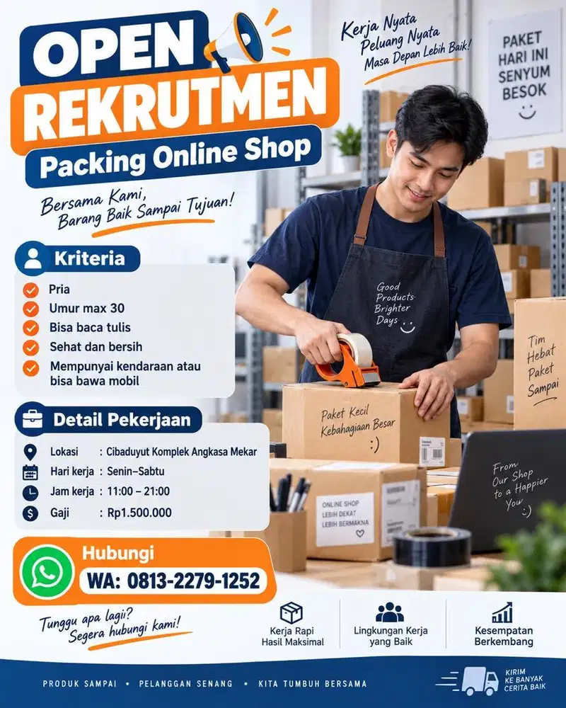 Lowongan Karyawan packing online shop.