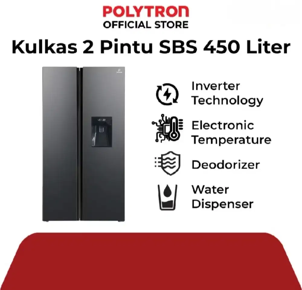 KULKAS 2 PINTU POLYTRON SIDE BY SIDE BELLEZA INVERTER PRS 480X