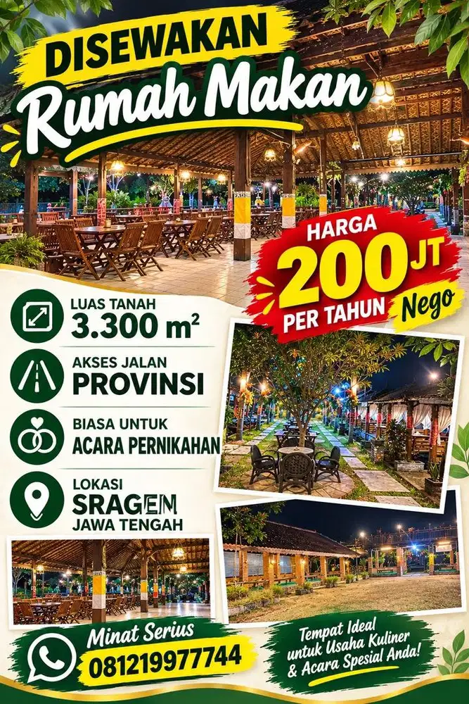 Disewakan rumah makan restoran