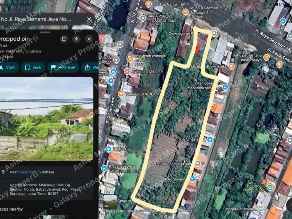 Tanah SHM ngantong luas 6000-an meter persegi di Raya Sememi Pakal cocok untuk perumahan maupun komersil area lainnya di Surabaya Barat