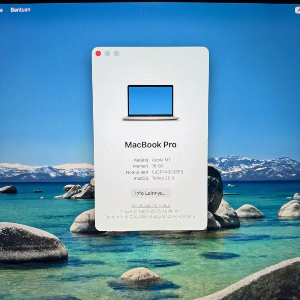 Macbook Pro M1 Layar 13 inch Ram 16 Ssd 256 Layar 13 inch Silver
