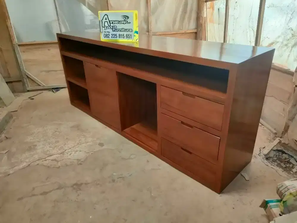 Bufet minimalis tv terbaru full kayu jati