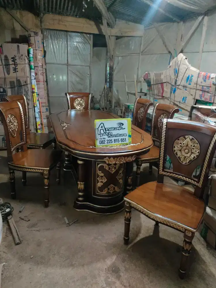 Meja makan gendong salina set kaca meja full kayu jati