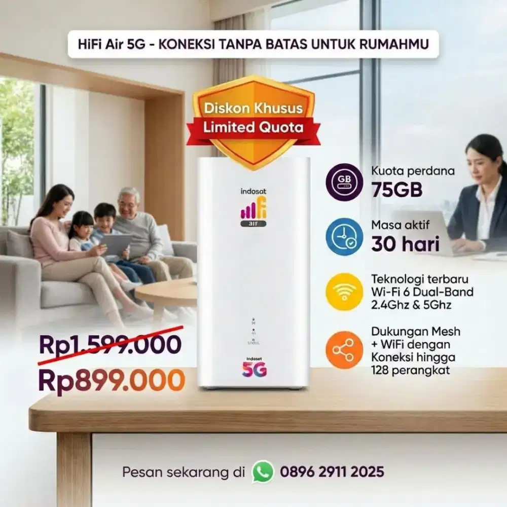 Promo Terbatas! Wifi Indosat HiFi Air 5G, Wifi 6 Dual Band, 4G & 5G