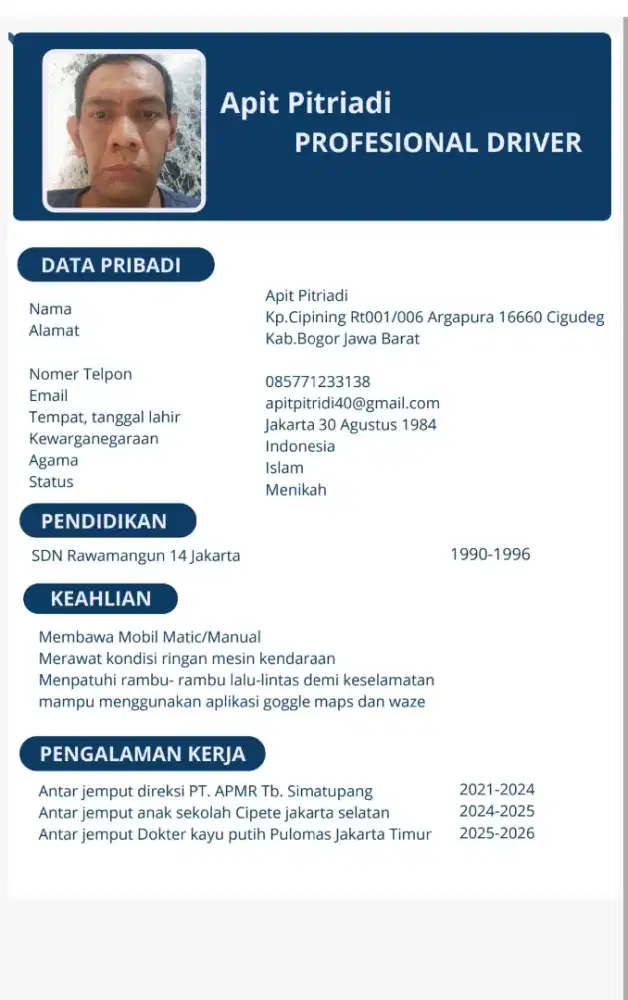 Mencari,,, pekerjaan supir pribadi/freelance