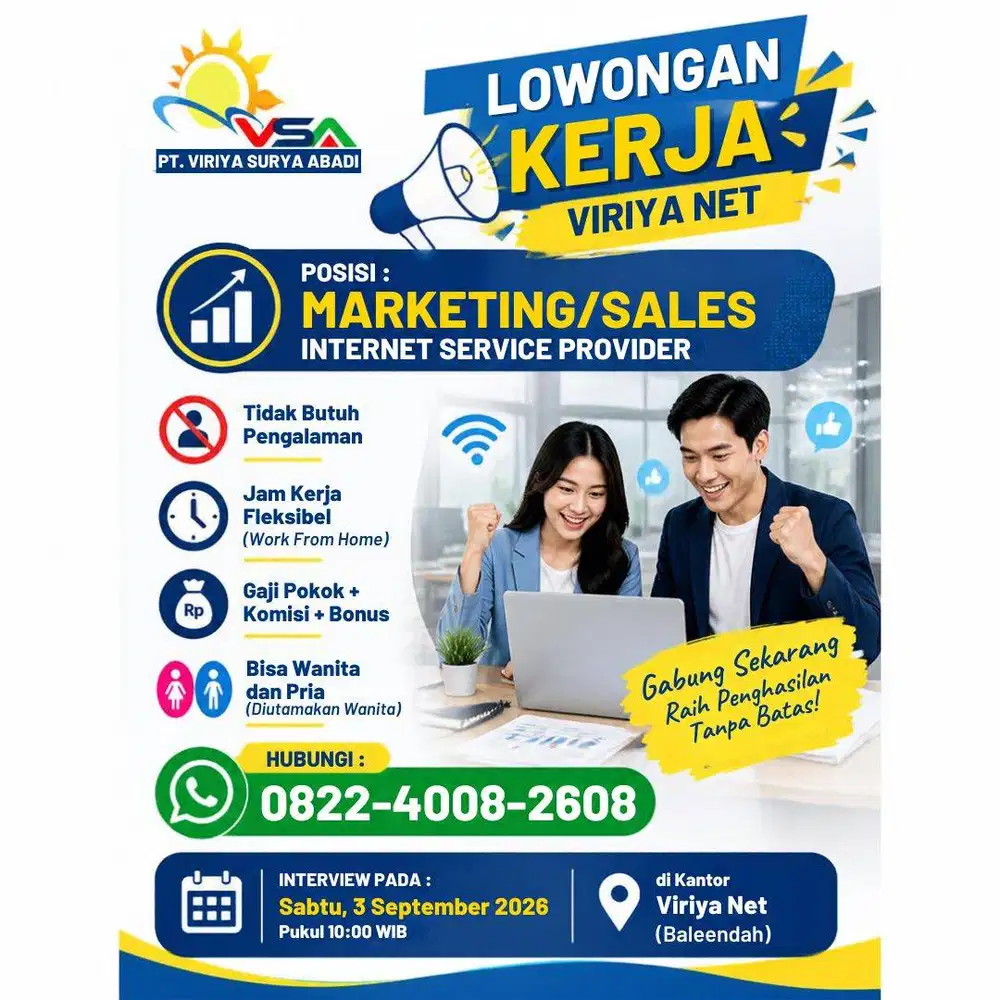 LOWONGAN KERJA SALES MARKETING VIRIYA NET