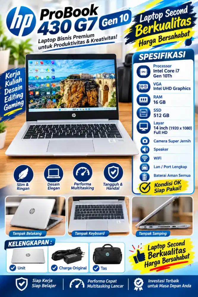Laptop HP Probook 430 G7 Gen 10, Slim, Gaming, Editing, Silver