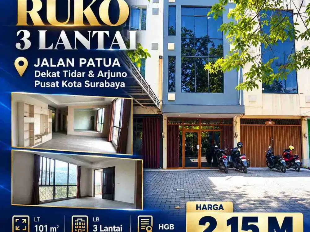 Dijual Termurah Lelang Ruko 3lantai jalan Patua Dekat Tidar & Arjuno Pusat Kota Surabaya