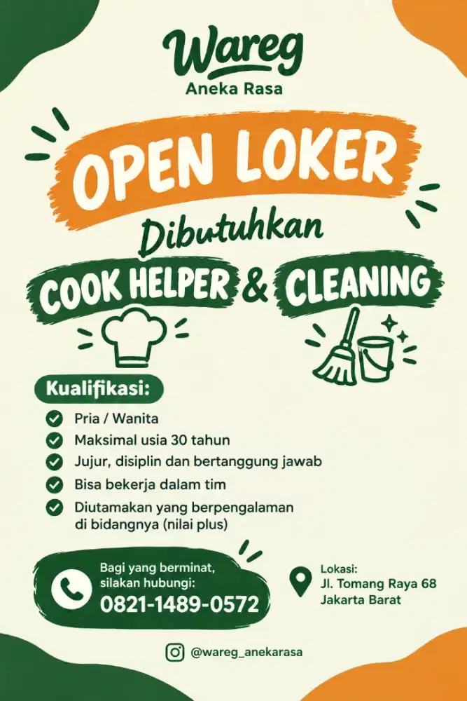 DIBUTUHKAN COOK HELPER