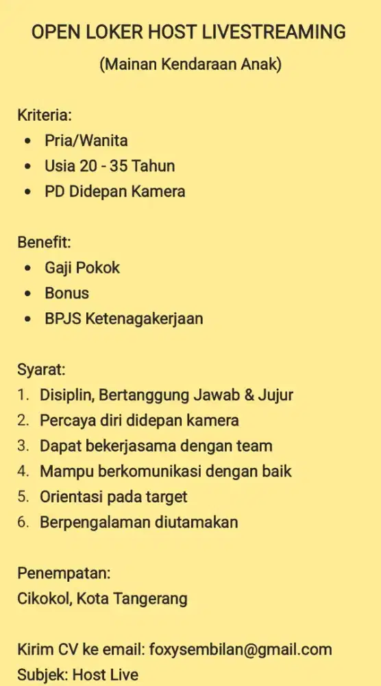 Lowongan Pekerjaan Live Streaming