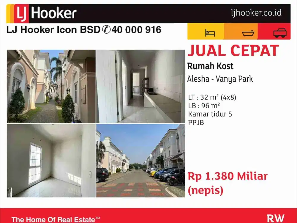 Jual Cepat Rumah Kost Alesha Vanya Park BSD City