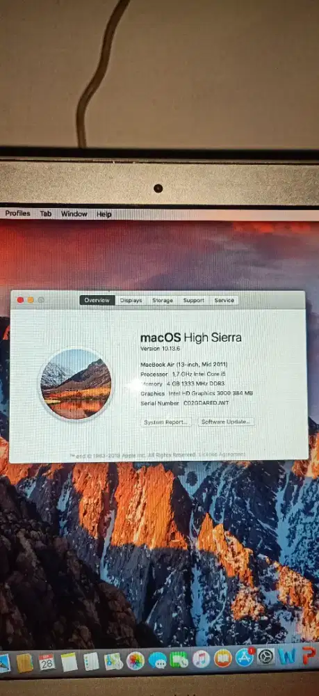 Macbook air 13 128gb minus lcd
