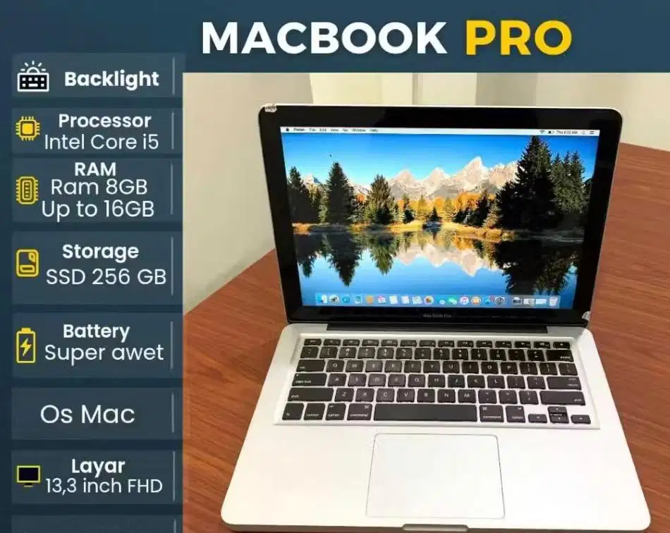 laptop macbook pro intel core i5 ram 8 GB SSD 256GB
