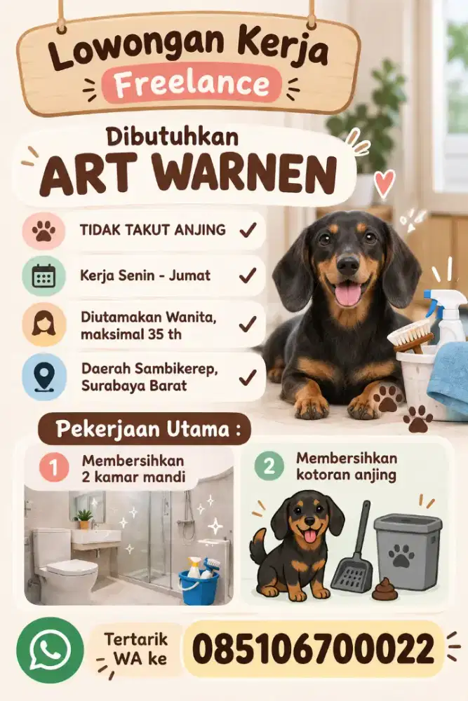 Dicari ART Warnen Penyayang Anjing