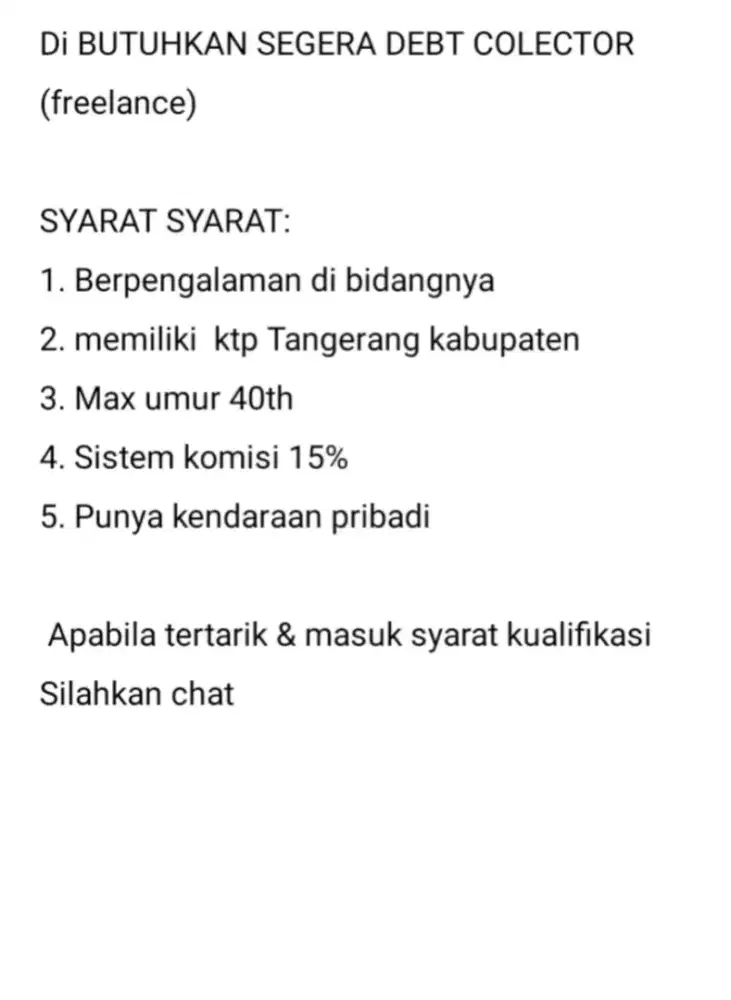 Lowongan DEBT COLECTOR