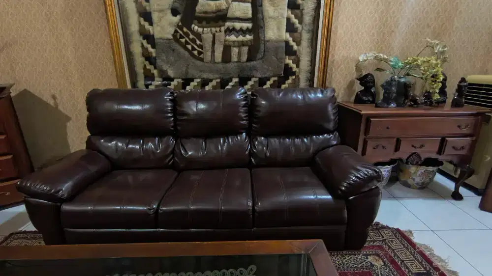 ​Sofa Kulit Cokelat Classy 3 Seater & 2 Seater – Mewah & Murah