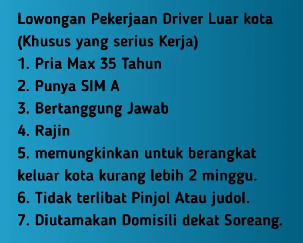 Lowongan kerja driver