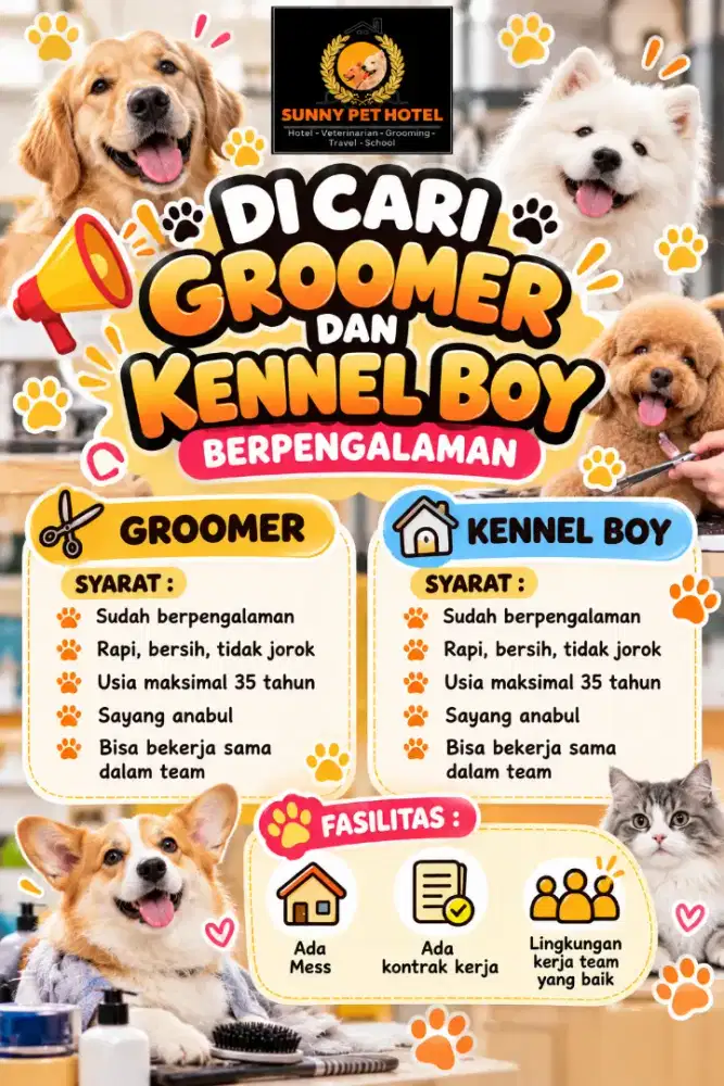 Dicari groomer dan kennel boy berpengalaman