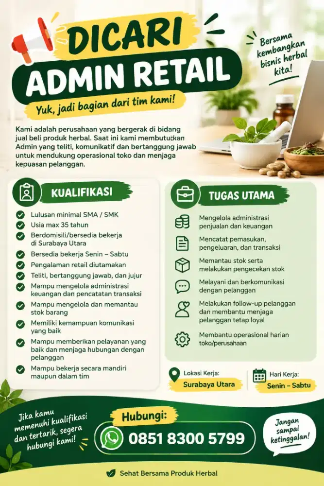 Dibutuhkan cepat admin retail