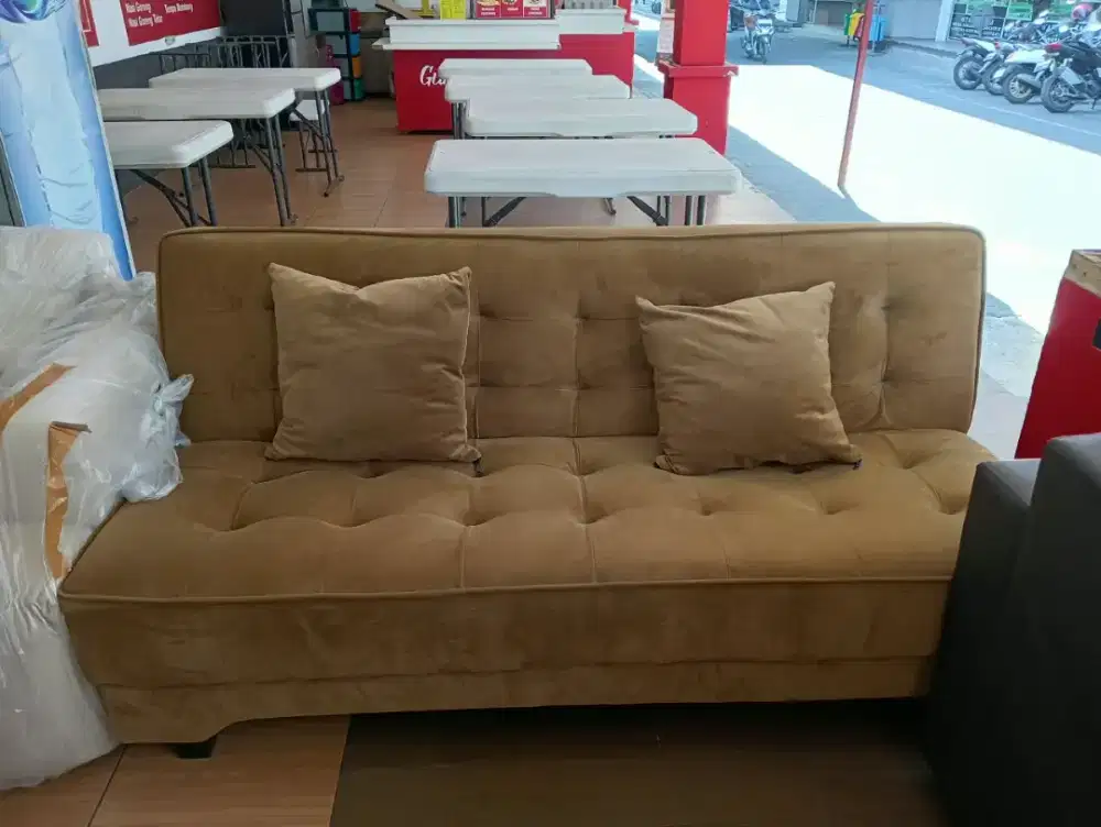 Sofa bed engsel warna coklat bunus bantal 2 kecil