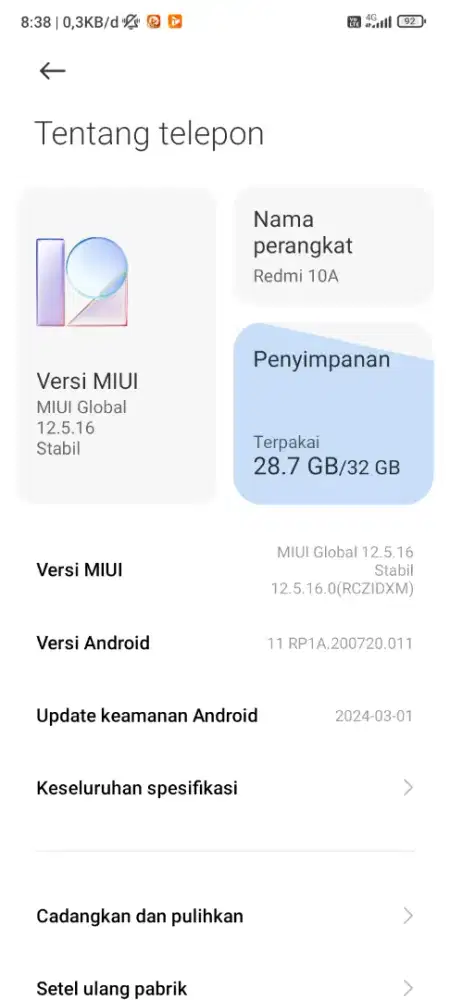 redmi 10A ram3/32
