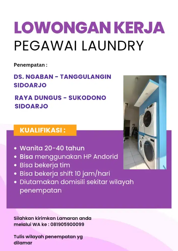 Dicari pegawai laundry
