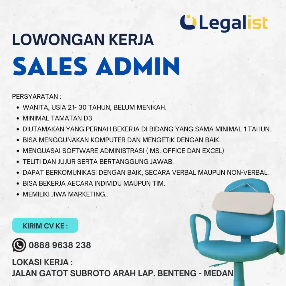 Dibutuhkan staff admin kantor untuk kantor hukum