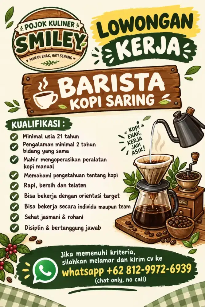 Dibutuhkan barista kopi saring teh tarik