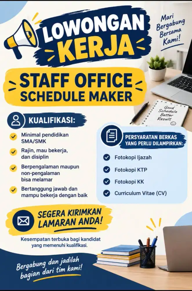 Di cari staf office secepatnya