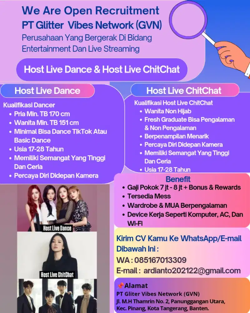 Open recruitment Host Live Dancer & Host Live Chitchat