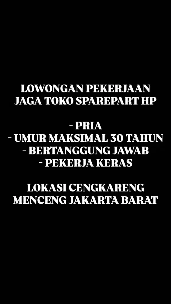 LOWONGAN PEKERJAAN JAGA TOKO OFFLINE STORE SPAREPART HP