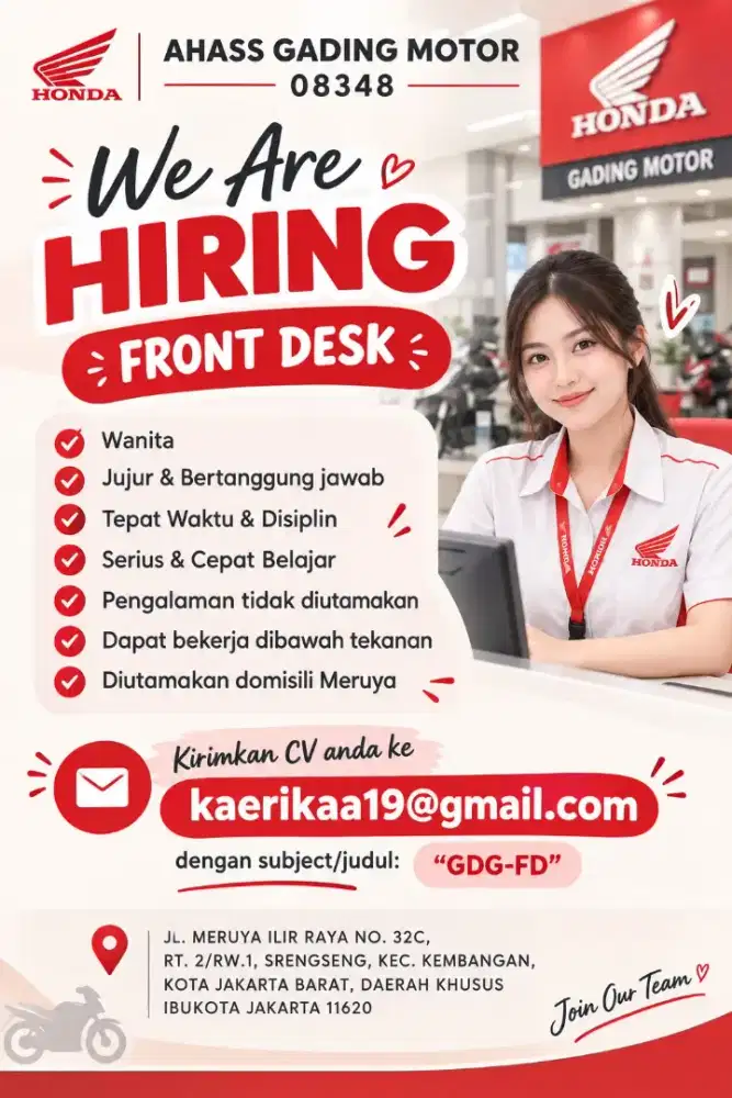 DIBUTUHKAN CEPAT FRONT DESK AHASS GADING MOTOR JAKARTA BARAT