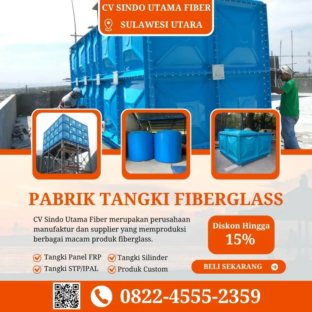 Tangki Fiberglass FRP-Jual Tangki Air Panel Silinder Minahasa Tenggara