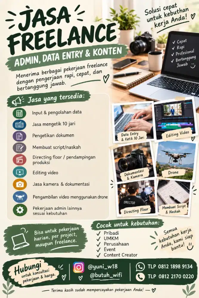 JASA FREELANCE – ADMIN, DATA ENTRY & KONTEN