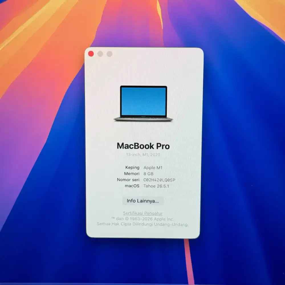 Macbook Pro M1 layar 13 Inch Ram 8 Ssd 1 Tb lngkap full set Space Grey