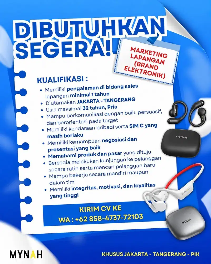 URGENT Sales B2B / Sales Lapangan brand elektronik