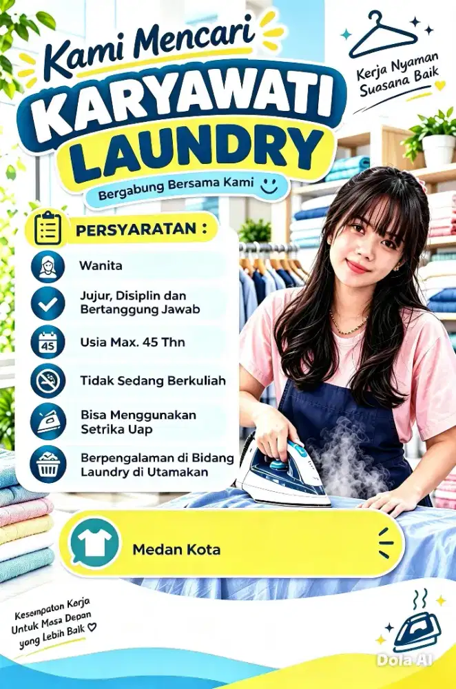 Dibutuhkan Karyawati Bisa Setrika Uap – Laundry