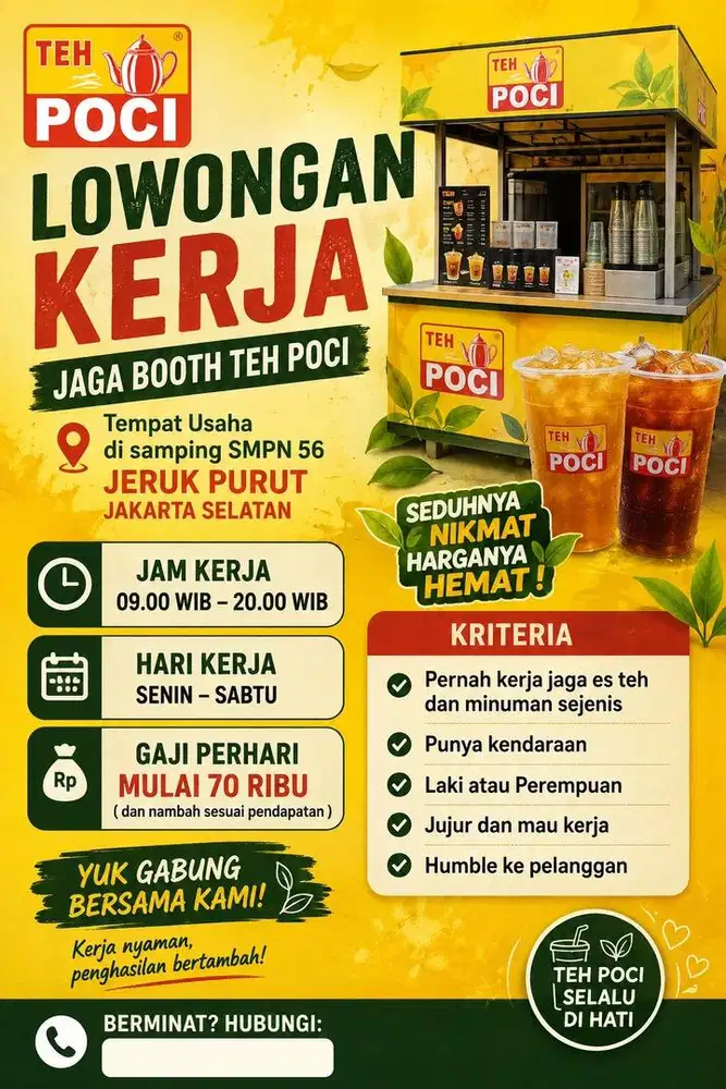 Lowongan kerja jaga booth teh poci