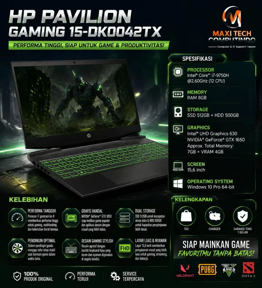 Laptop gaming performa kencang dan multitasking HP Pavilion i7 GTX1650